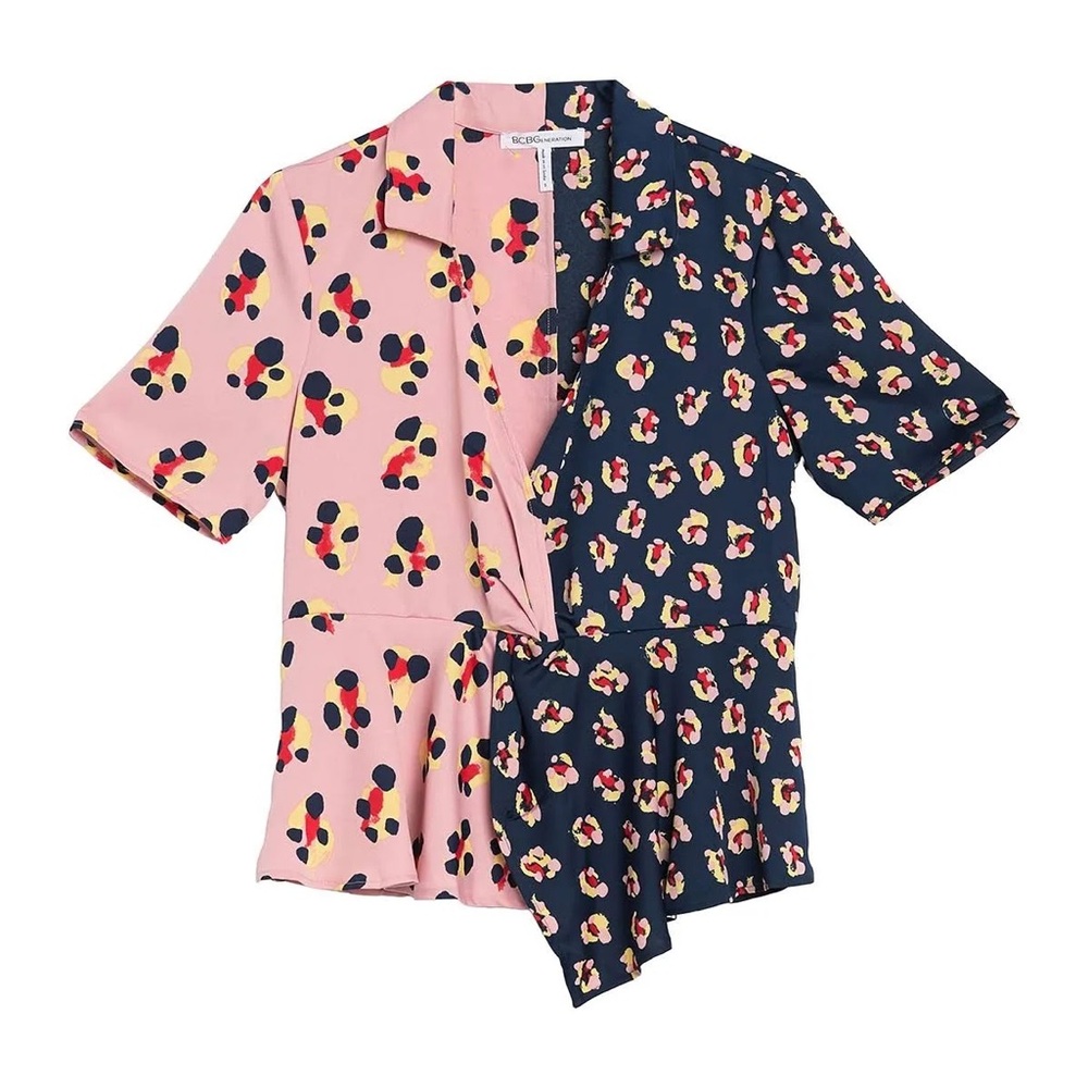 BCBGeneration Asymmetrical Blue and Pink Blouse - Picture 4 of 9